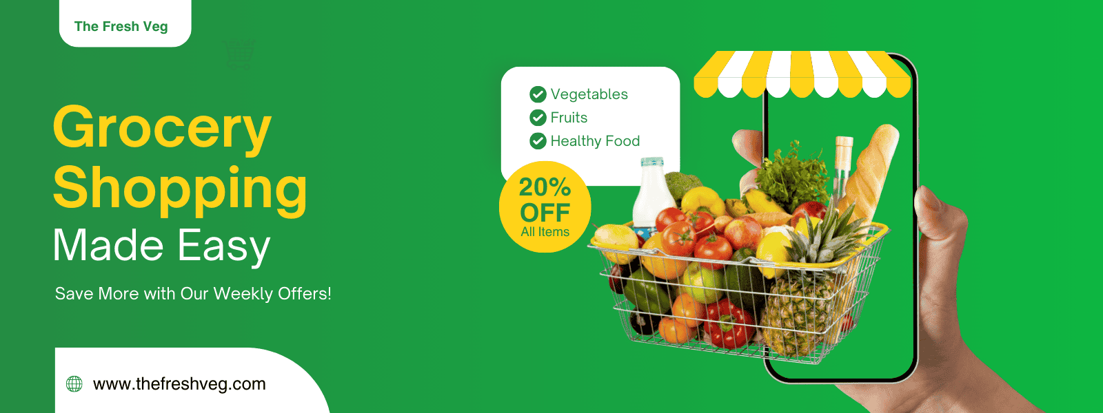 Green and Yellow Modern Online Grocery Order Banner